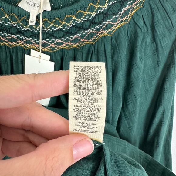 The Great NWT Sea Glass Top Palm Leaf Green Smocked Billowy Checked Cotton Top - Picture 15 of 16